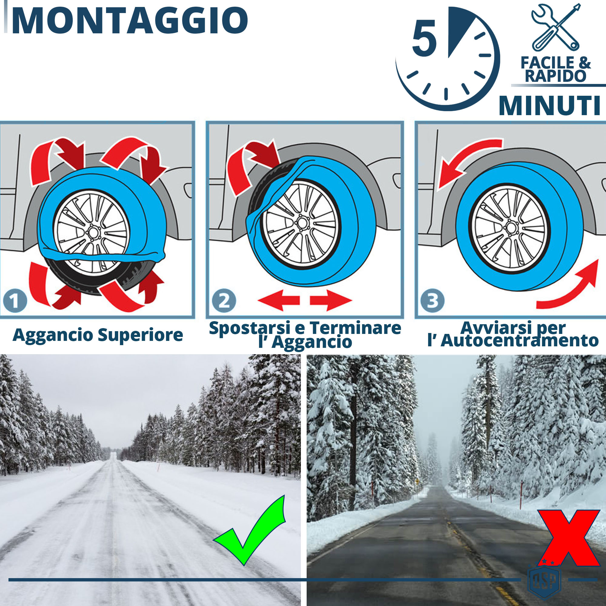 Calze da Neve per Auto, OMOLOGATE Italia e Europa EN