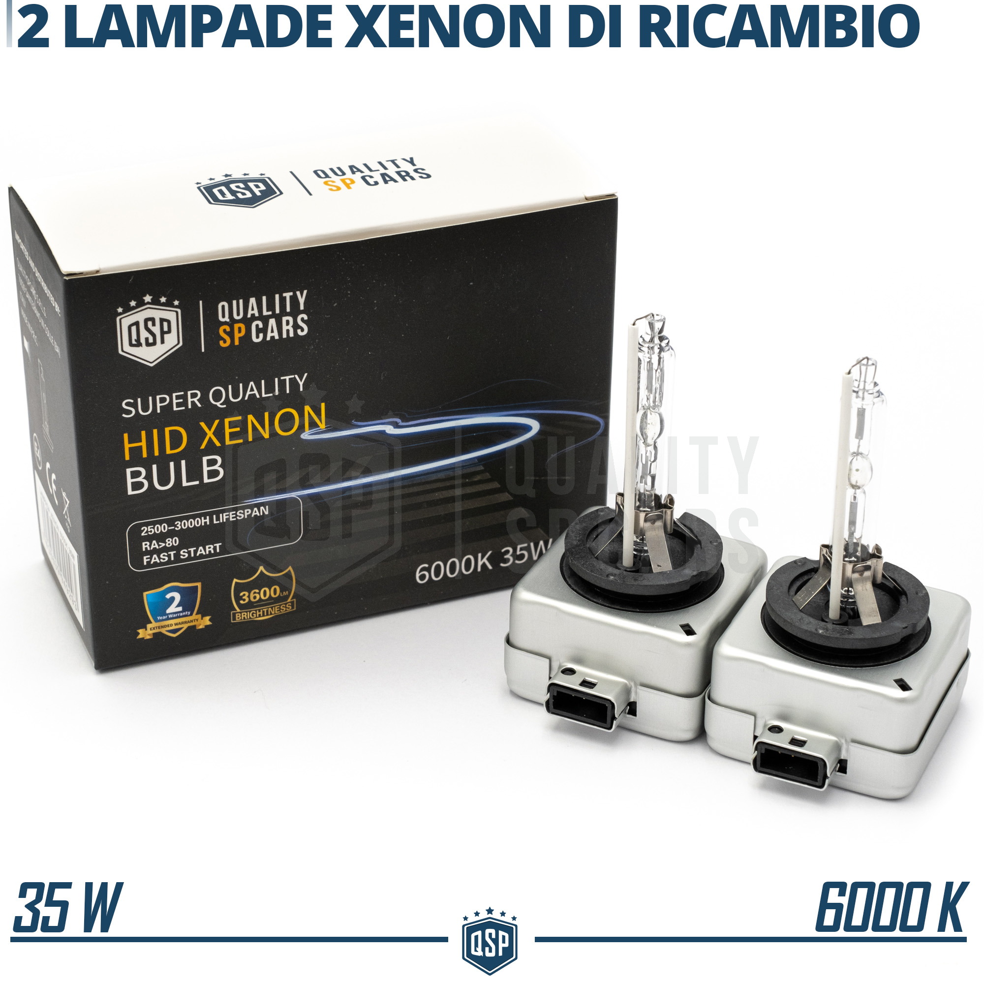 2 Lampadine BIXENON D1S PER Fiat 500 RICAMBIO Luci 35W 6000K HID BIANCO  GHIACCIO