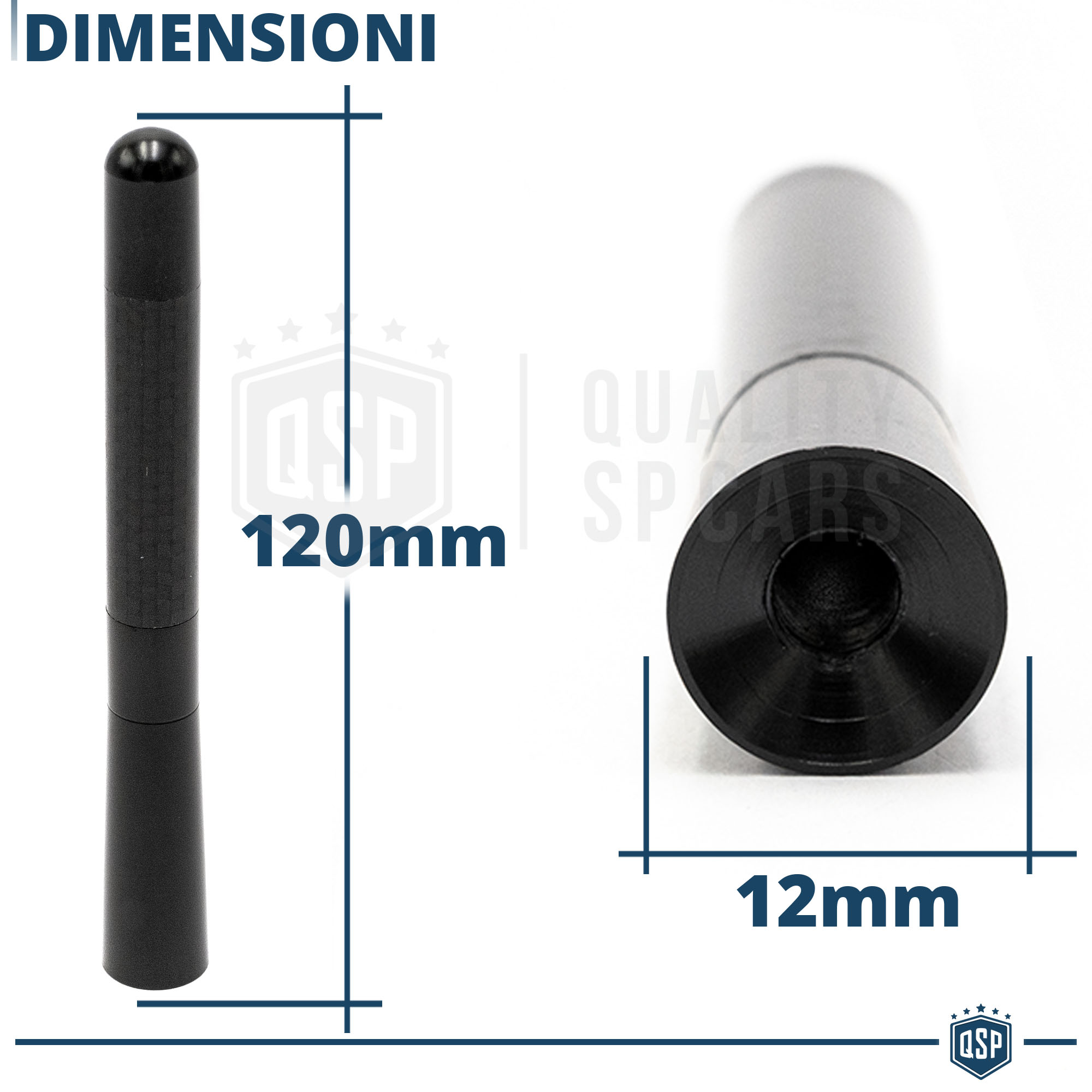 Antenna Auto Universale Corta 16 cm ad Avvitamento in Alluminio Nero, VERA  RICEZIONE Segnale RADIO AM-FM-DAB+