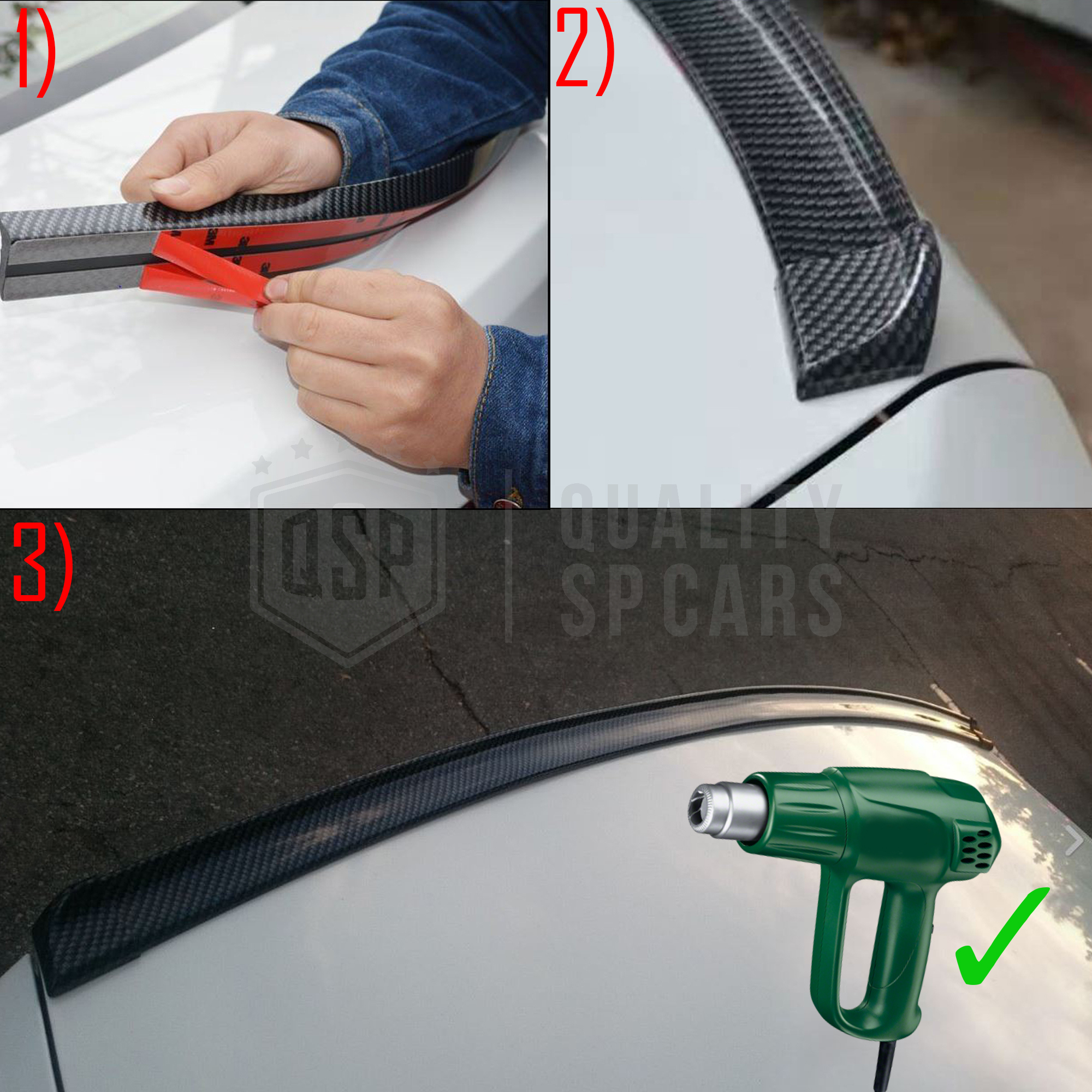 SPOILER LED Posteriore Auto Universale, CARBON  Striscia LED 94Cm Alettone  Adesivo Tetto Cofano