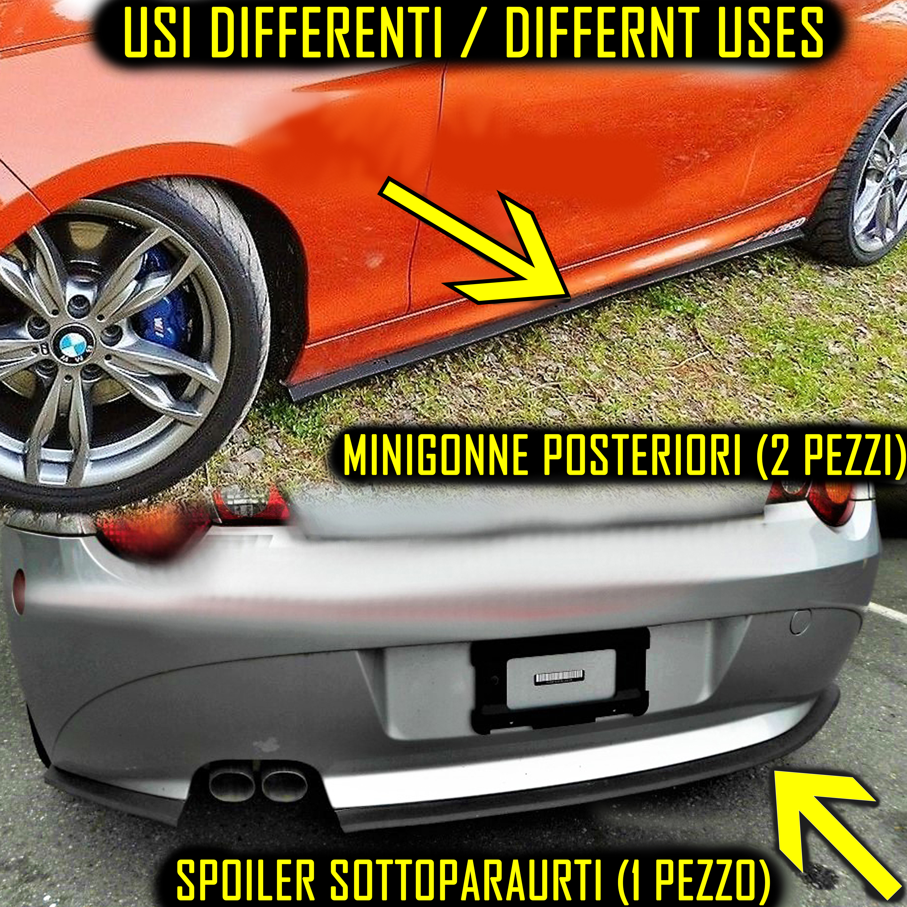 SPOILER Adesivo PER Bmw Serie 3 E90-E92 Lama SOTTO PARAURTI o MINIGONNE  Nero