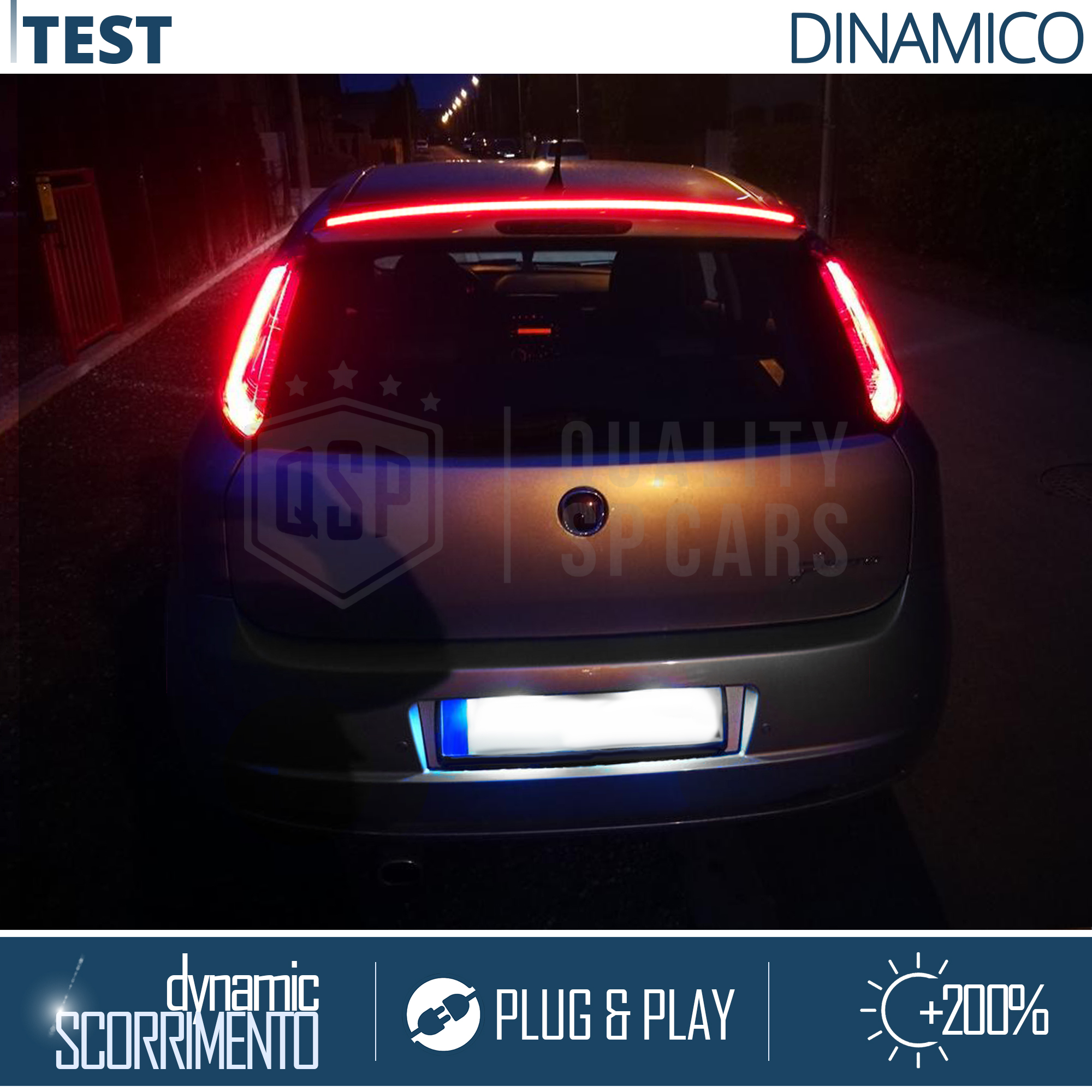 SPOILER LED Posteriore Per Fiat Grande Punto  Striscia LED DINAMICA,  Alettone Adesivo Fibra di Carb Bari Accessori Auto